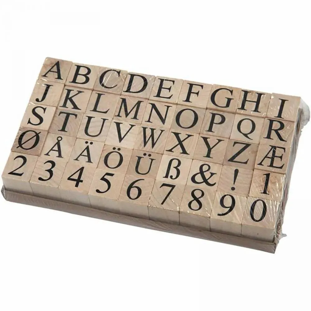 Mini Wooden Rubber Stamp Alphabet Letters Numbers A-Z 42 Blocks Card Making
