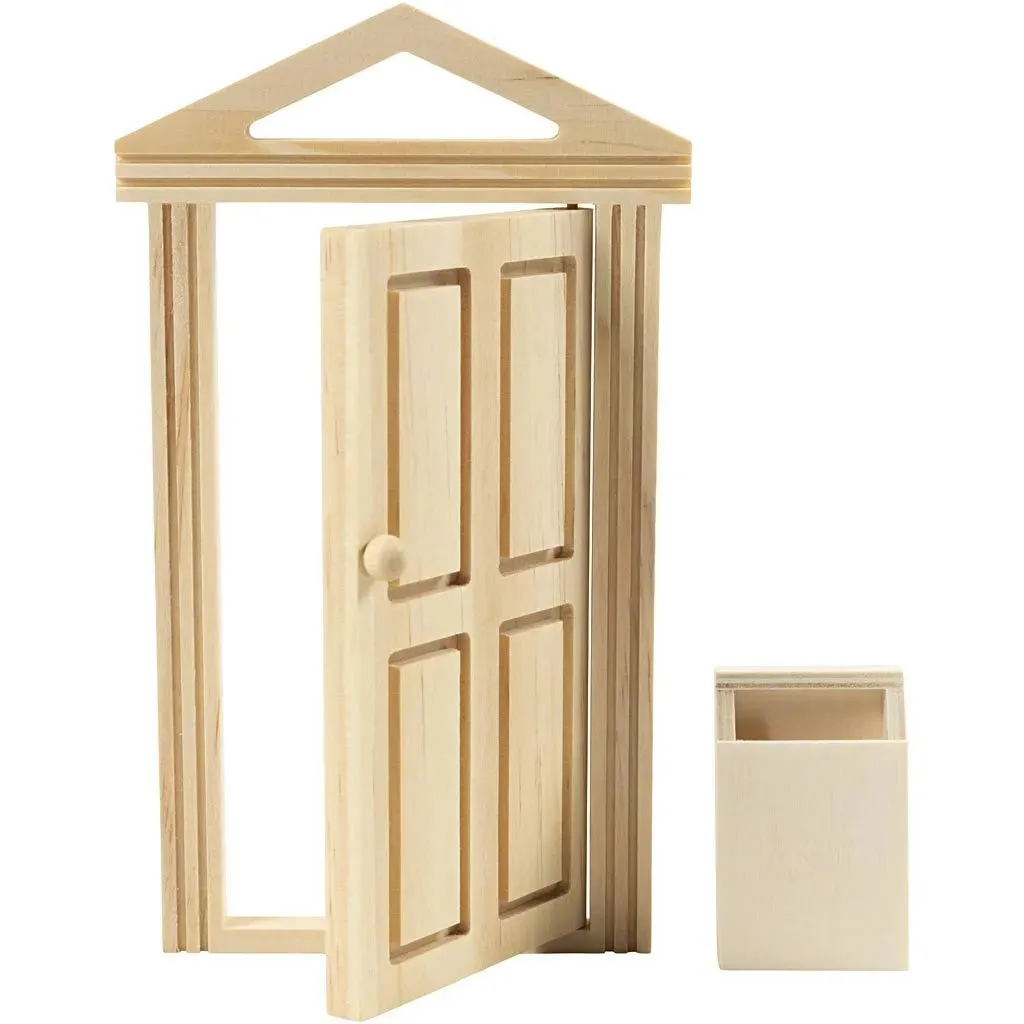 Miniature Door With Cornice And Mailbox Decoration