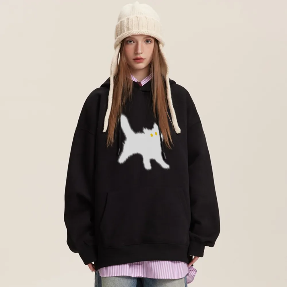 Minimal Angry Kitten Cotton Hoodie