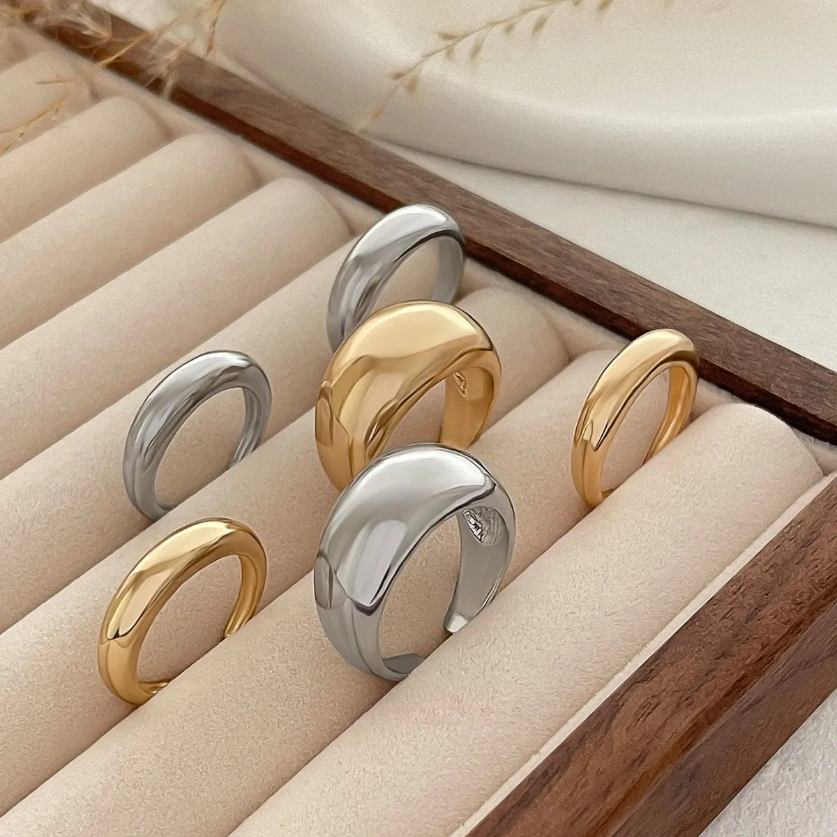 Minimalist 6pcs Gold Silver Tone Glossy Ring Set