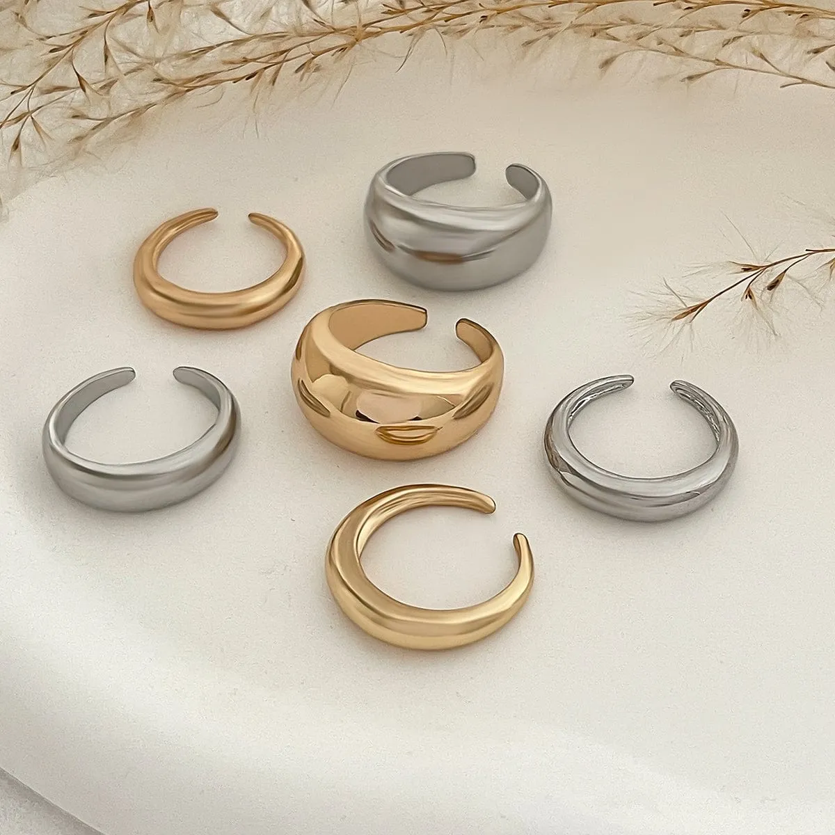 Minimalist 6pcs Gold Silver Tone Glossy Ring Set