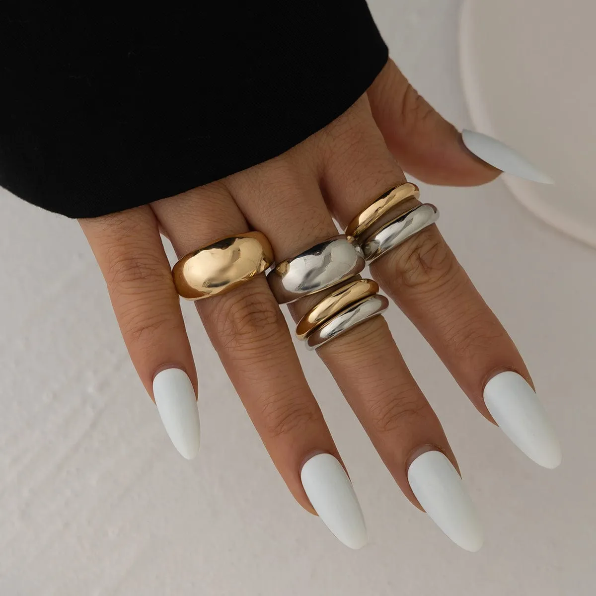 Minimalist 6pcs Gold Silver Tone Glossy Ring Set
