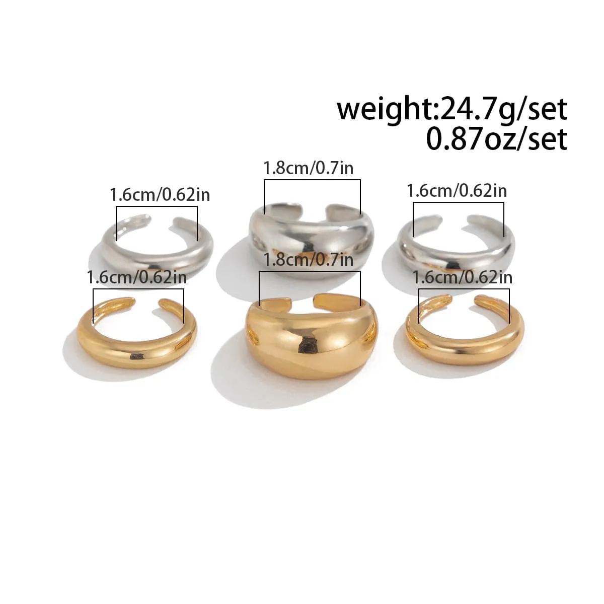 Minimalist 6pcs Gold Silver Tone Glossy Ring Set