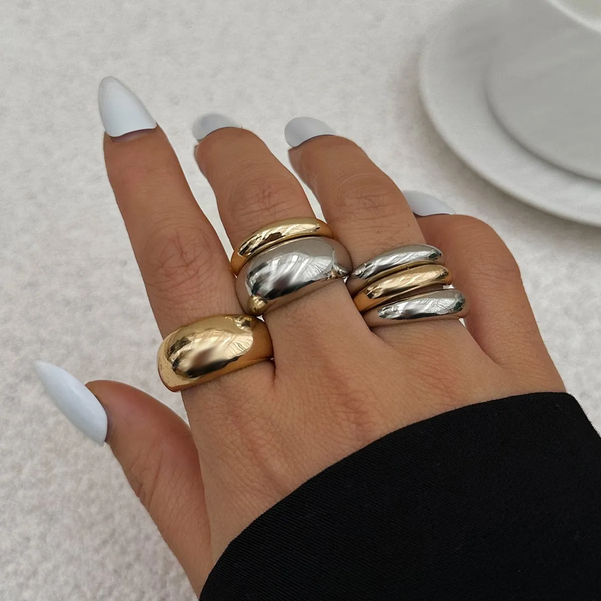 Minimalist 6pcs Gold Silver Tone Glossy Ring Set