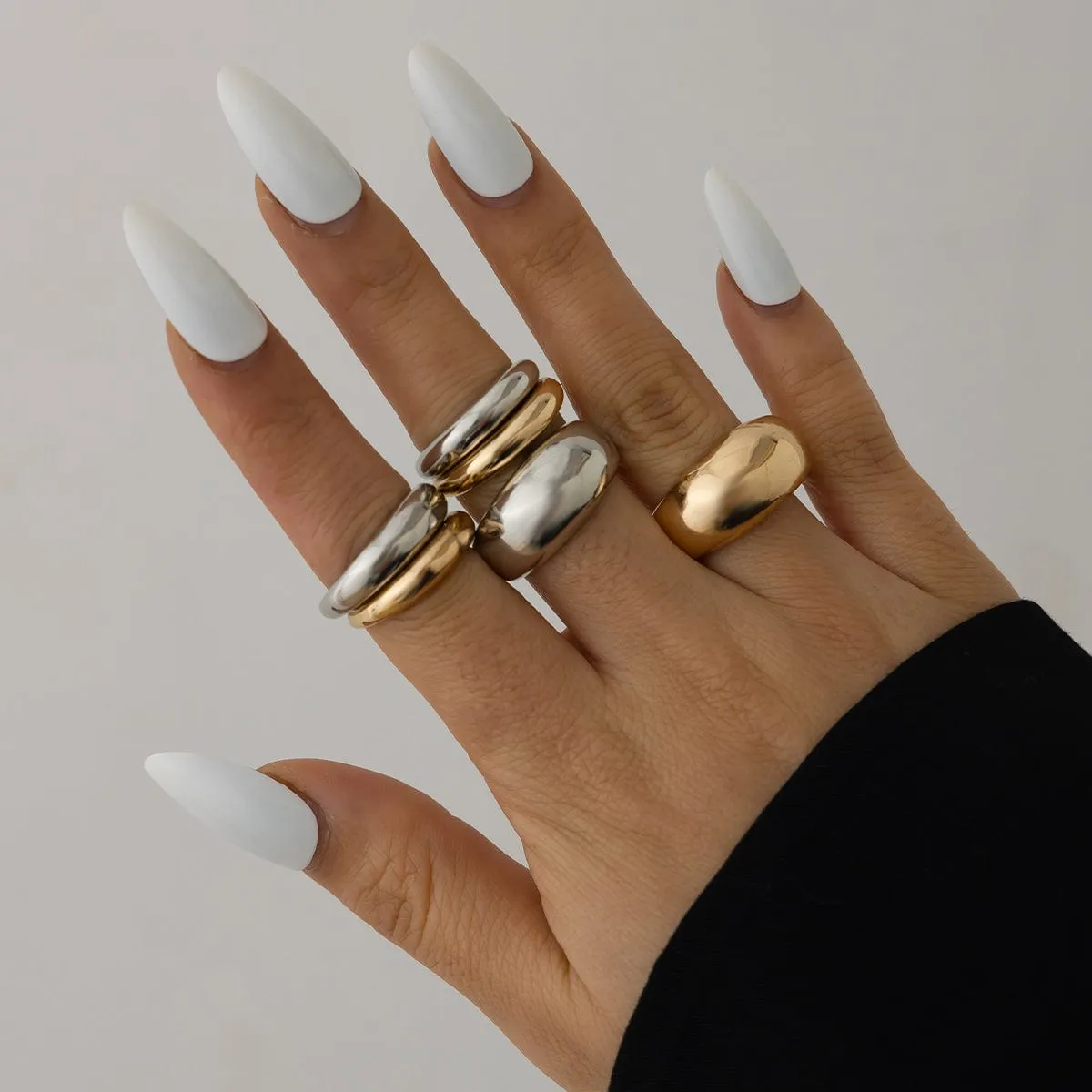 Minimalist 6pcs Gold Silver Tone Glossy Ring Set