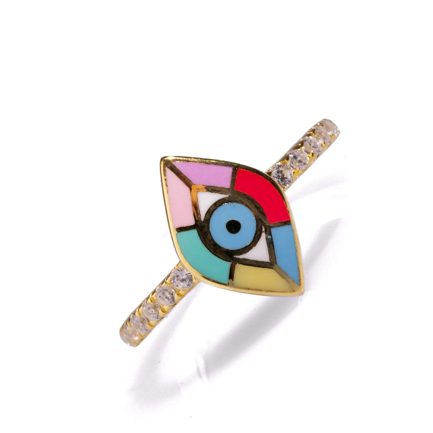 Minimalist Colorful Enamel Evil Eye Diamond Band Cocktail Ring