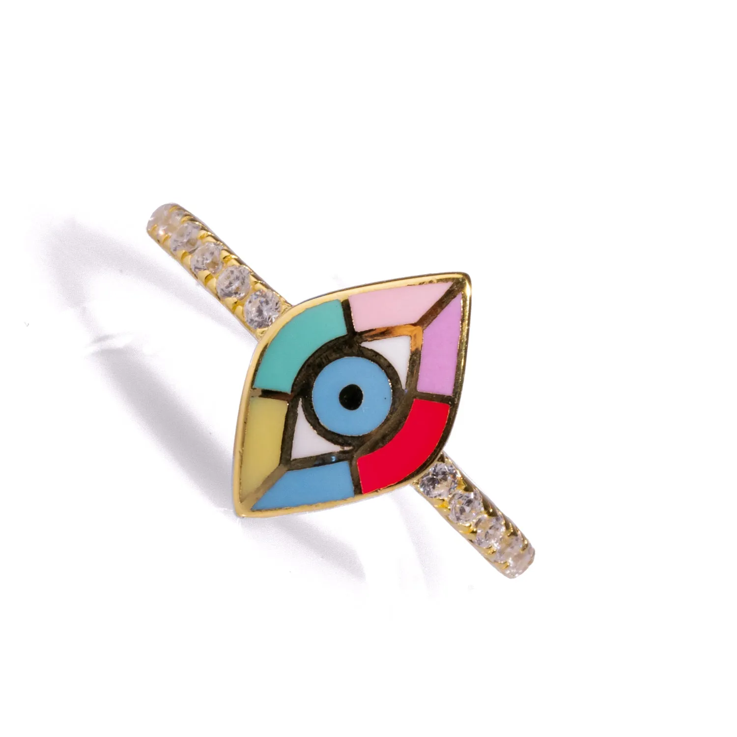 Minimalist Colorful Enamel Evil Eye Diamond Band Cocktail Ring