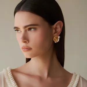 Minimalist Conch Shell Pearl Earrings