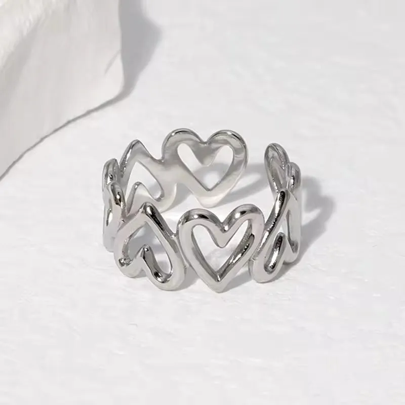 Minimalist Cute Hollowed-out Love Heart Stainless Steel Ring