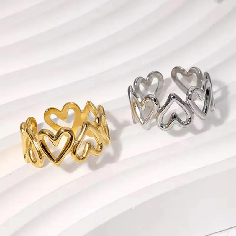Minimalist Cute Hollowed-out Love Heart Stainless Steel Ring