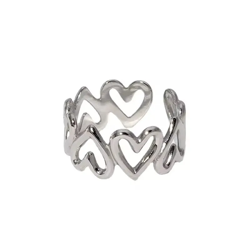 Minimalist Cute Hollowed-out Love Heart Stainless Steel Ring