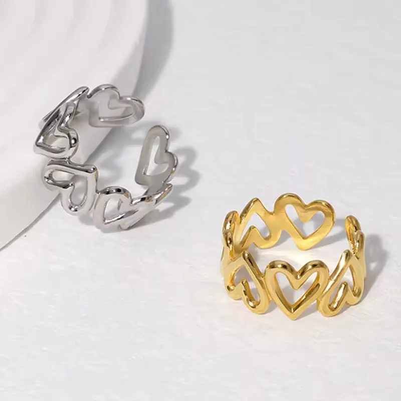 Minimalist Cute Hollowed-out Love Heart Stainless Steel Ring
