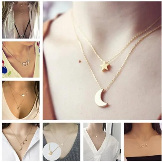 Minimalist Pendant Necklaces Fashion Female Heart Arrow Cross Moon Star Of Luck Peace Dove Necklace Summer Jewelry 2017