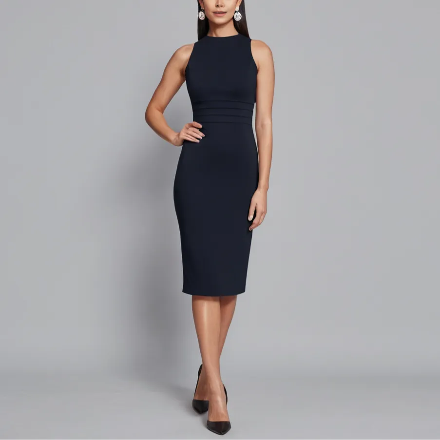 Minimalist Sleeveless Bodycon Midi Dress | All-Season Wear, Comfortable Fit, Stylish Design