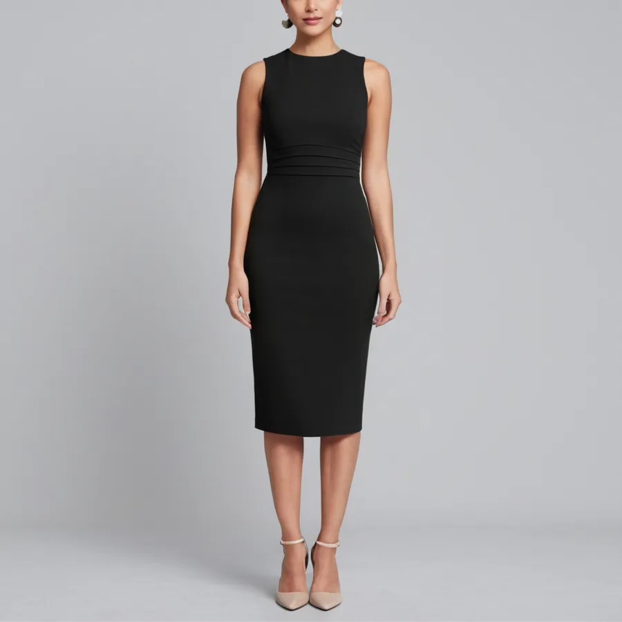 Minimalist Sleeveless Bodycon Midi Dress | All-Season Wear, Comfortable Fit, Stylish Design