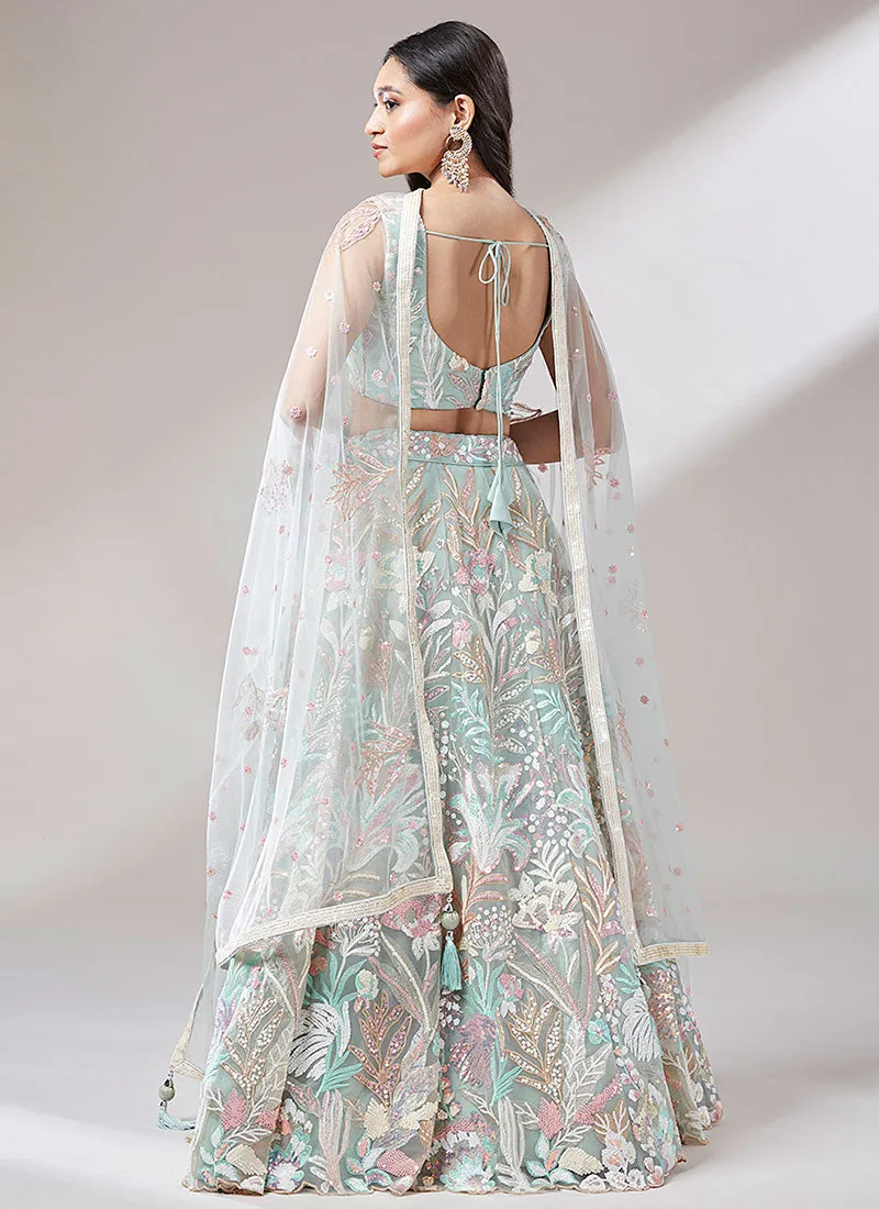 Mint Green Multi Embroidery Lehenga Choli And Dupatta