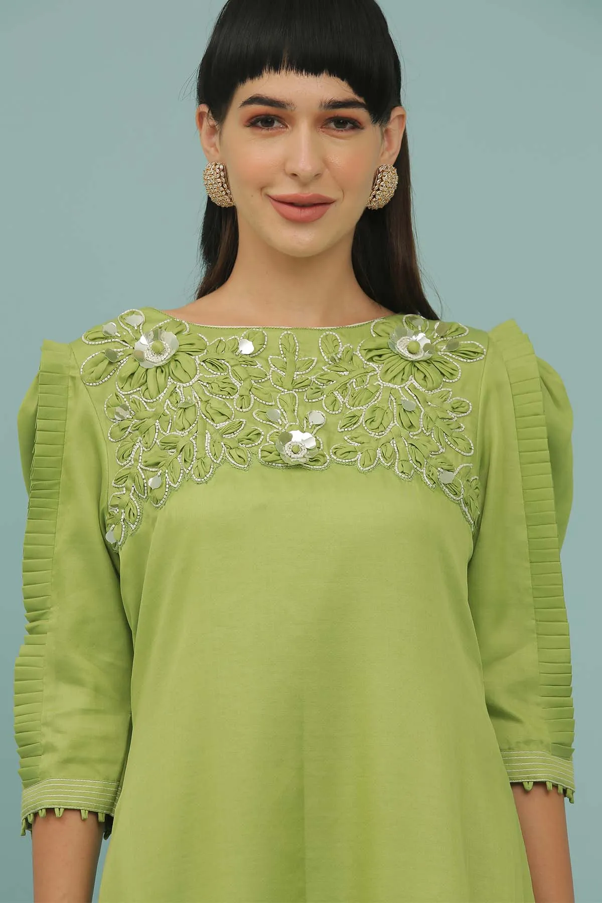 Mint Patchwork A-Line Midi Dress