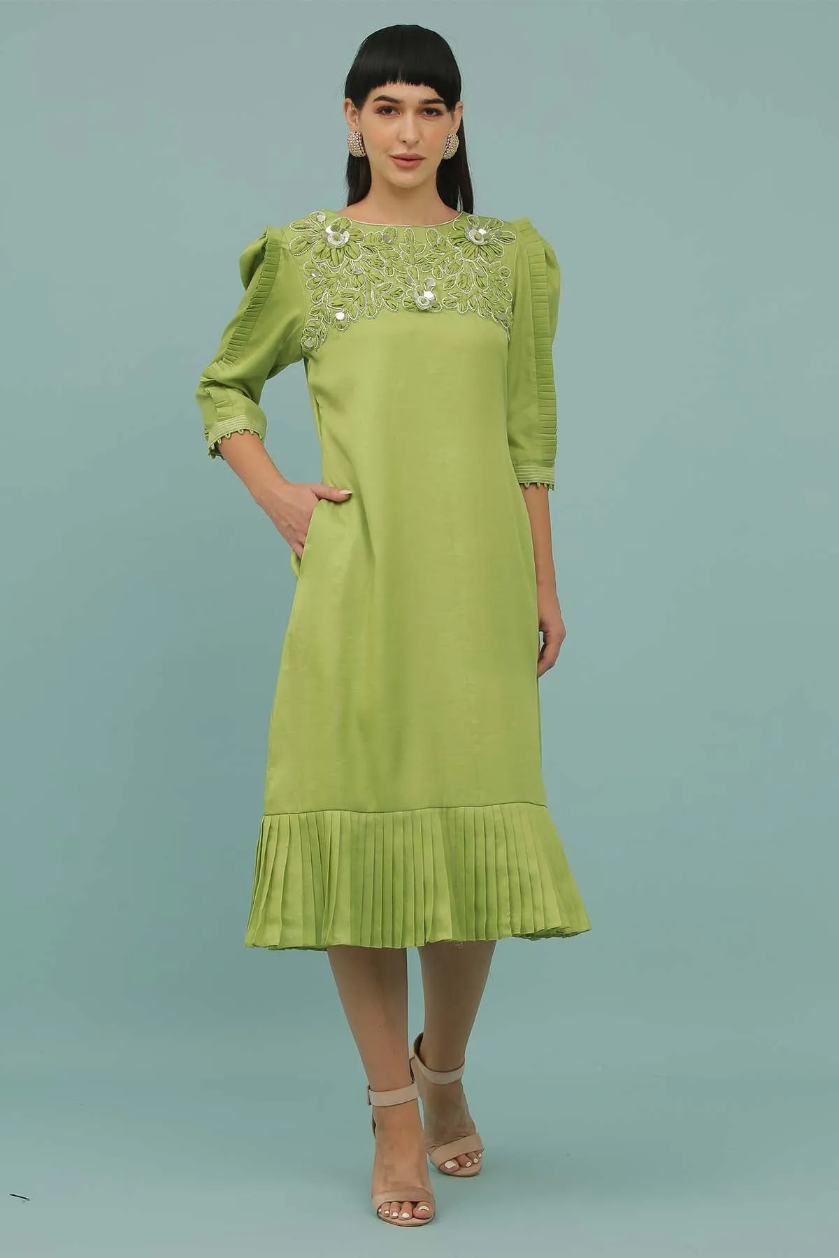 Mint Patchwork A-Line Midi Dress