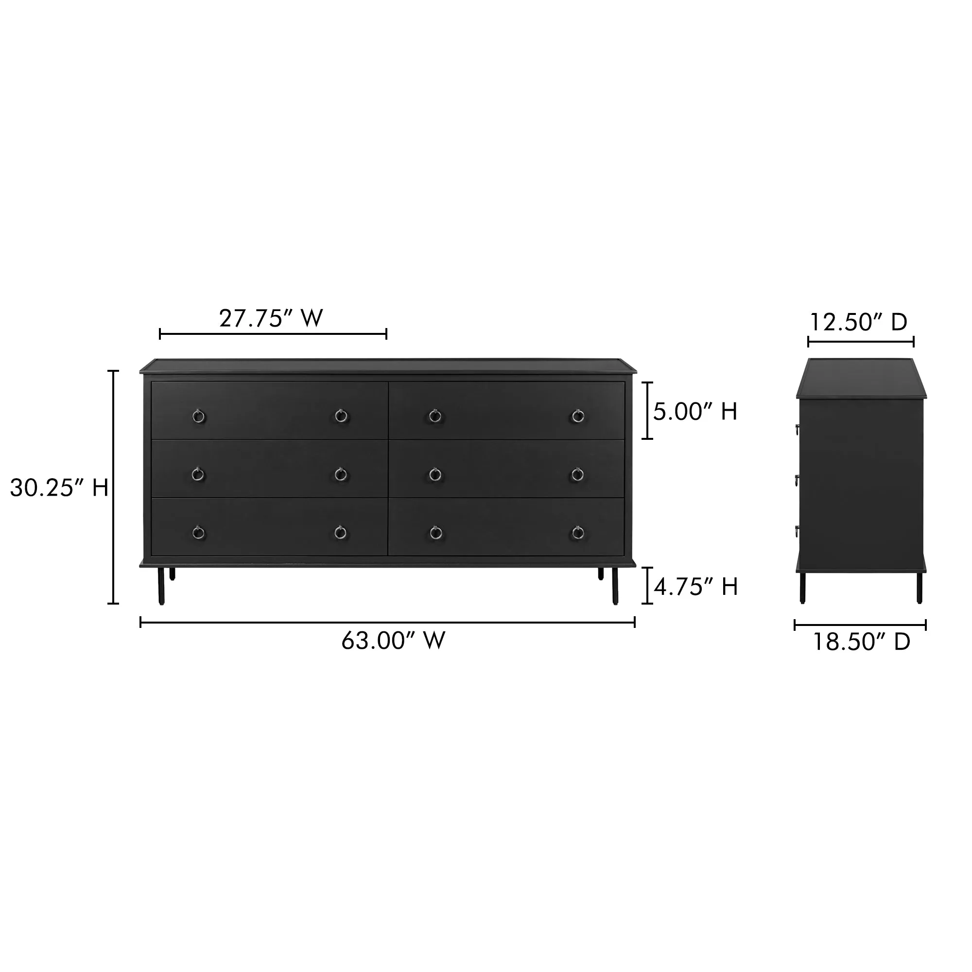 Modern Rustic 6-Drawer Chest with Embellished Handles