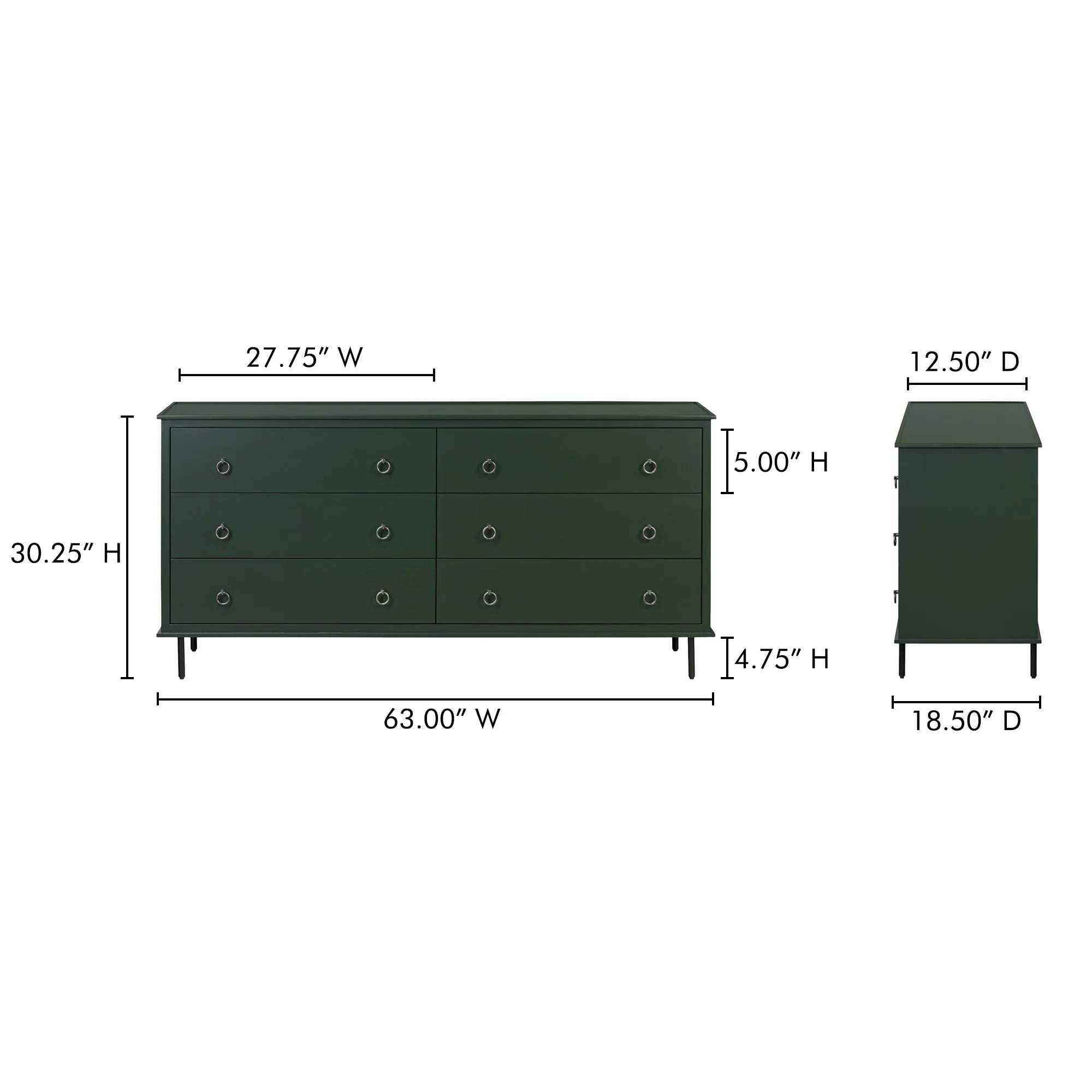Modern Rustic 6-Drawer Chest with Embellished Handles