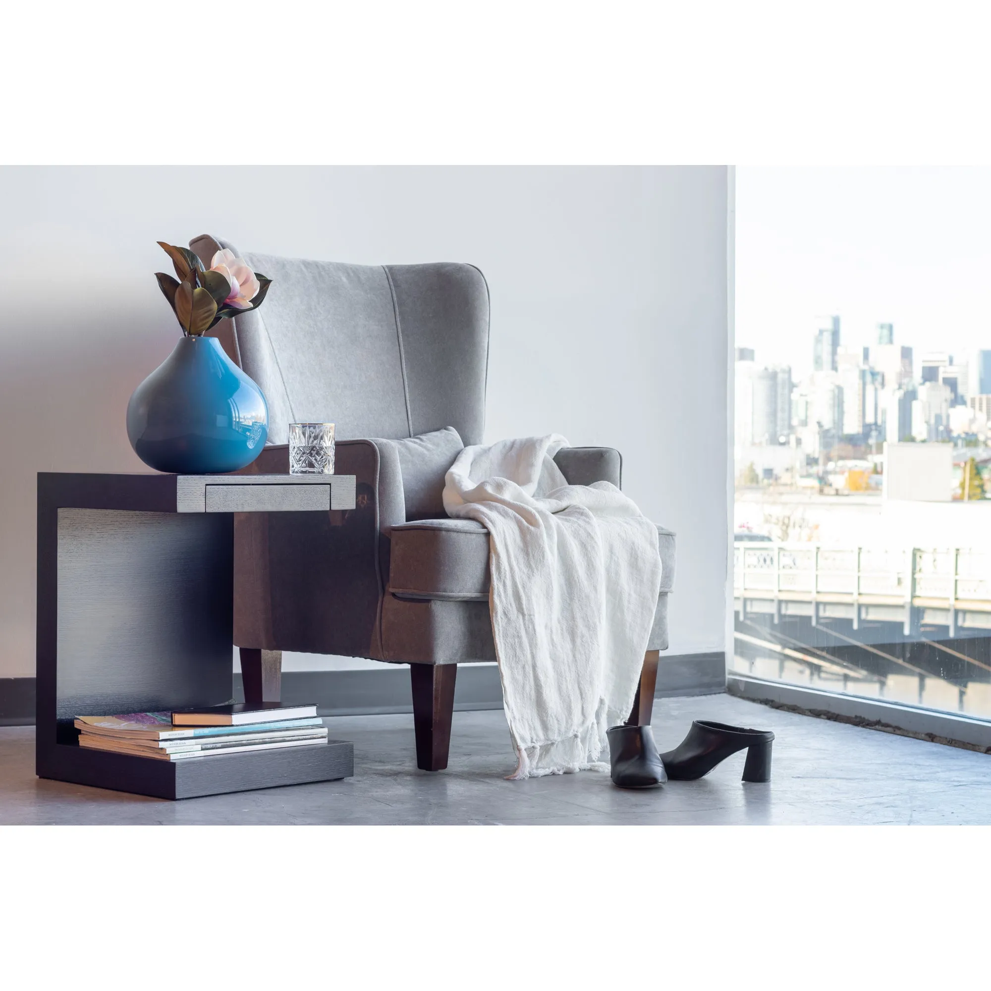 Modern Solid Wood Side Table with Hidden Storage