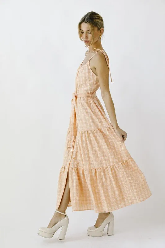 MONOCHROMATIC PLAID RUFFLED MIDI DRESS