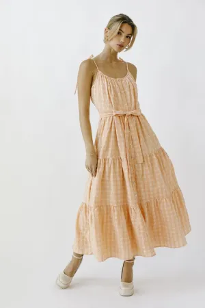MONOCHROMATIC PLAID RUFFLED MIDI DRESS