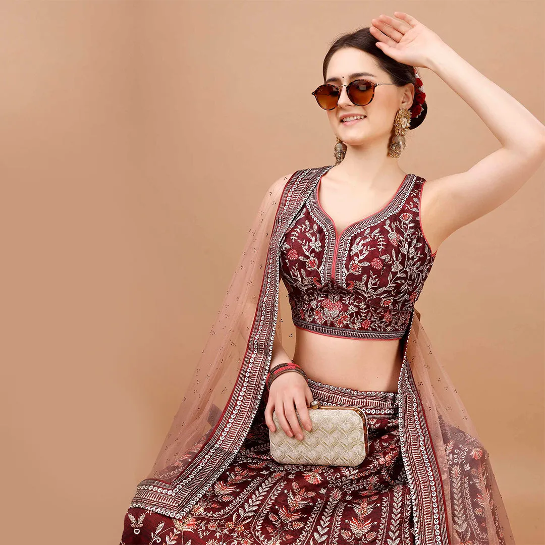 Monochrome Maroon Lehenga Set