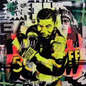 Mr Brainwash Print on Canvas Graffiti art wall decor Mike Tyson Boxing 28x36"