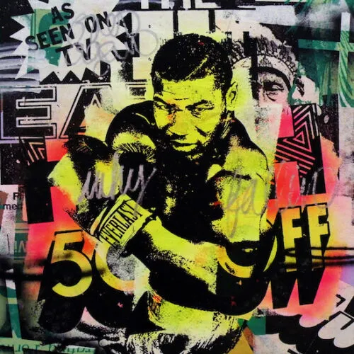 Mr Brainwash Print on Canvas Graffiti art wall decor Mike Tyson Boxing 28x36"
