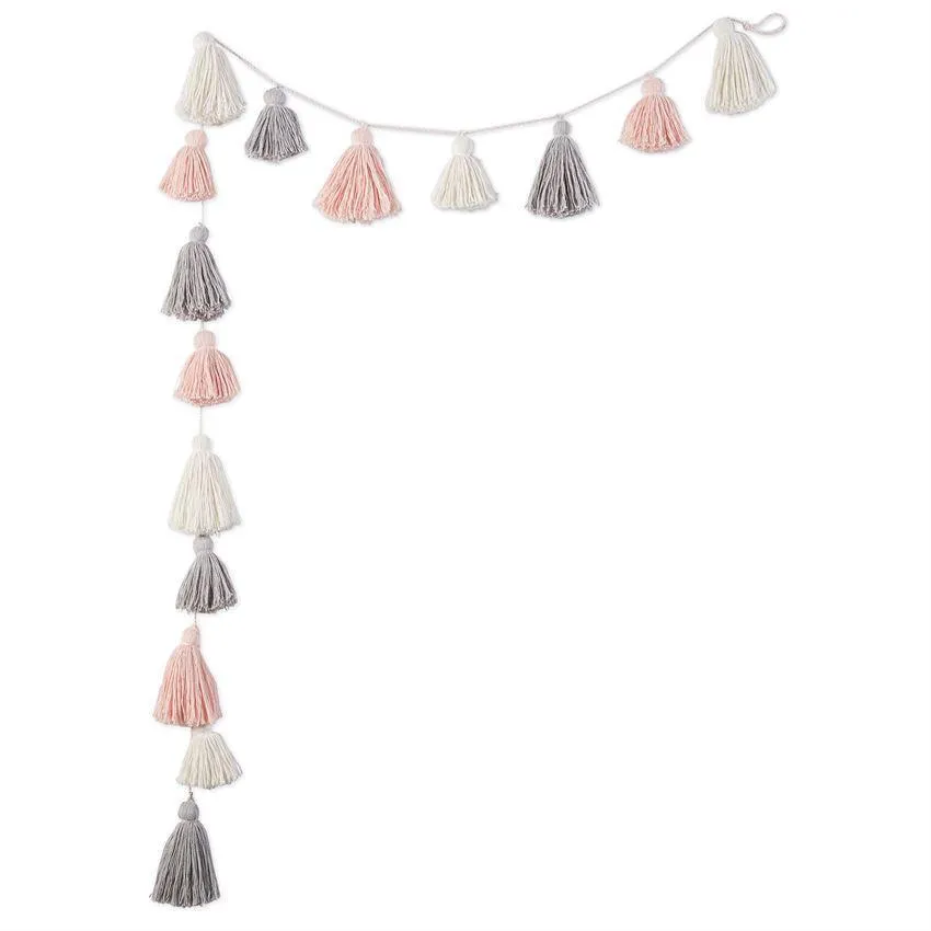Mud Pie Garland Pink & Gray Tassel