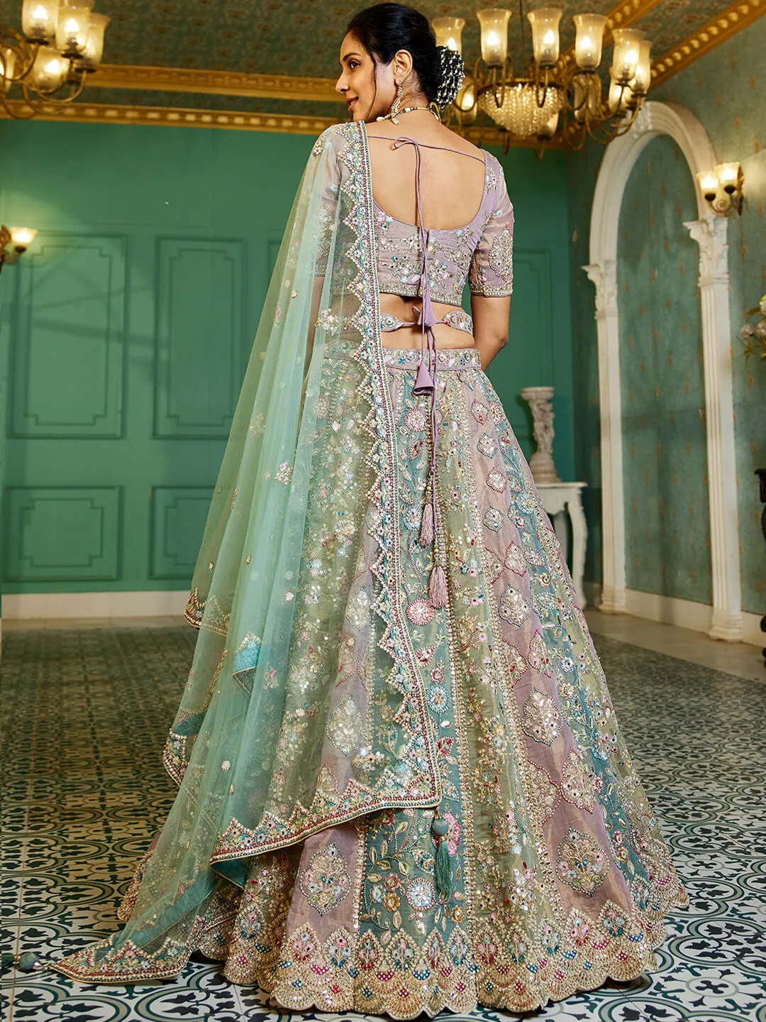 Multi colour Bridel net and Gotapatti & Moti embroidery Lehenga choli & Dupatta