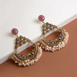 Multicolor Cubic Zirconia & Pearl 18K Gold-Plated Tassel Drop Earrings