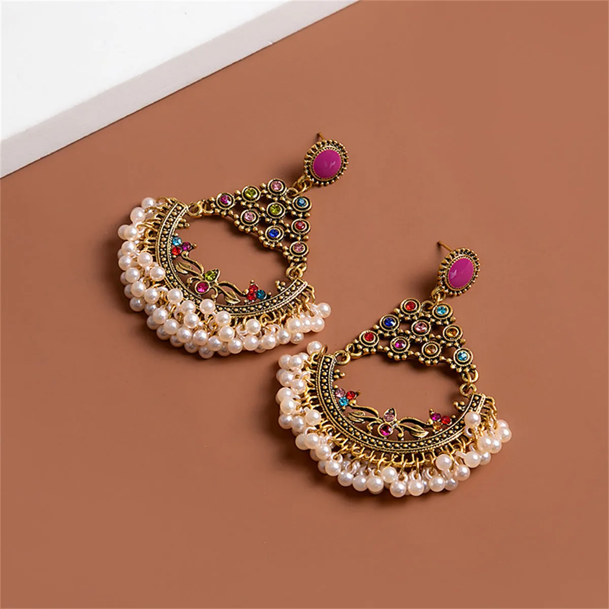 Multicolor Cubic Zirconia & Pearl 18K Gold-Plated Tassel Drop Earrings