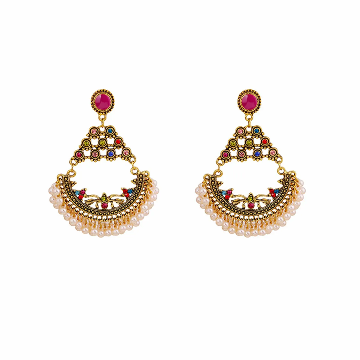 Multicolor Cubic Zirconia & Pearl 18K Gold-Plated Tassel Drop Earrings