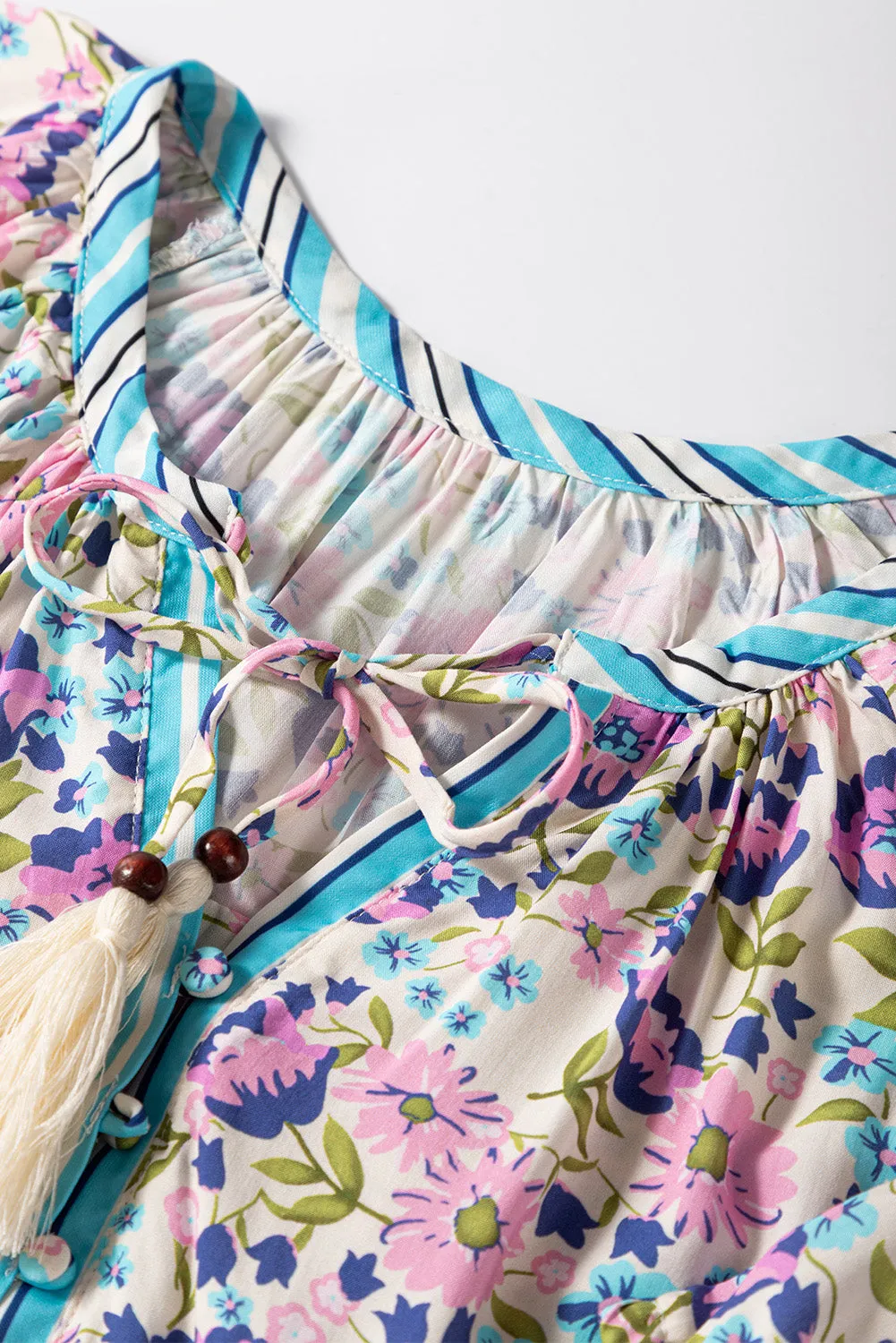 Multicolour Bohemian Floral V Neck Loose Half Sleeve Blouse