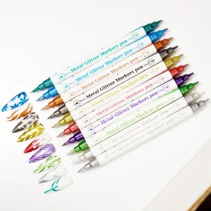 Nail Art Double-headed Graffiti Brush Pens Set – METALLIC Glitter (10pc)