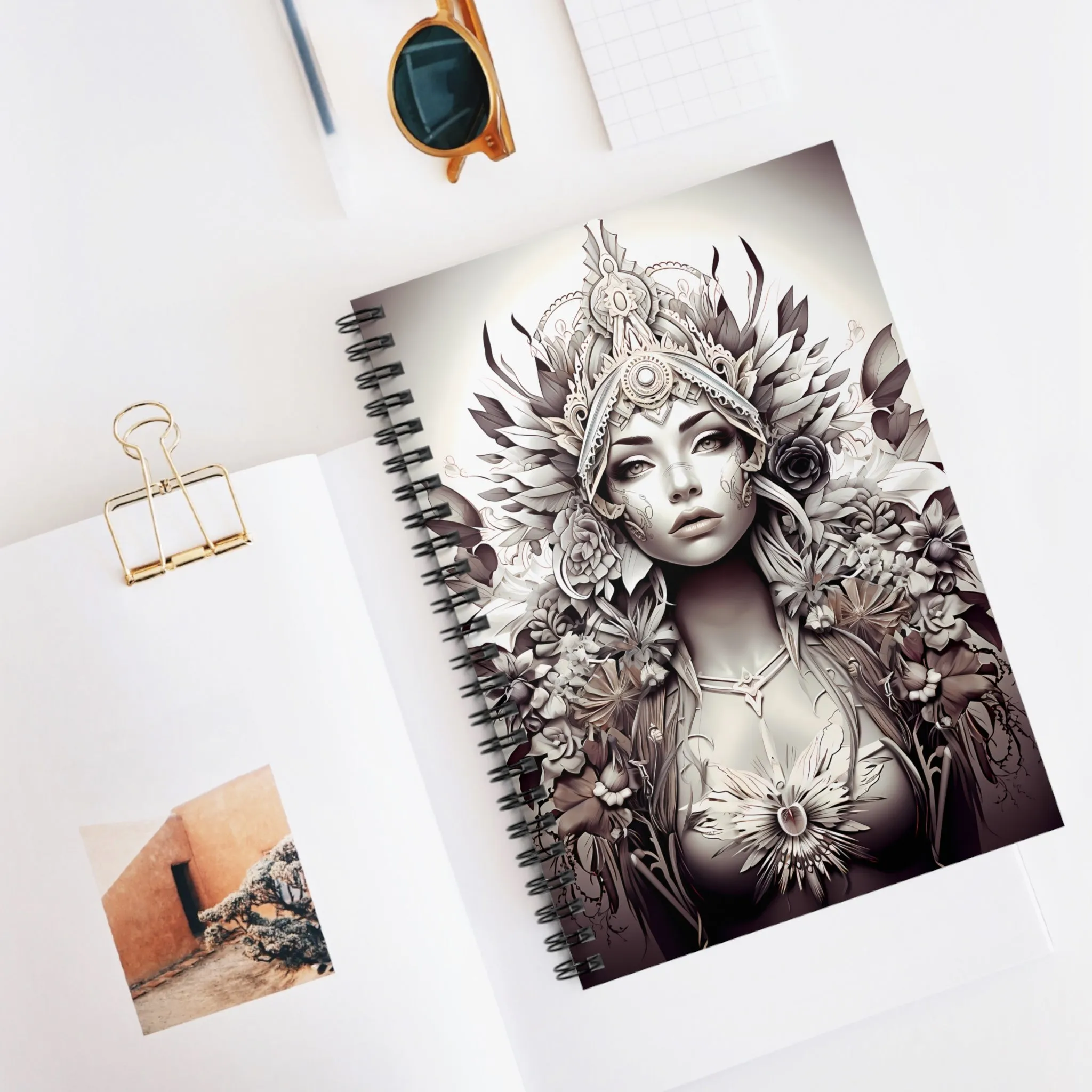 Native Tribal Ethnic Goddess Spiral Ruled Lined Notebook for Her, Soft Cover #1