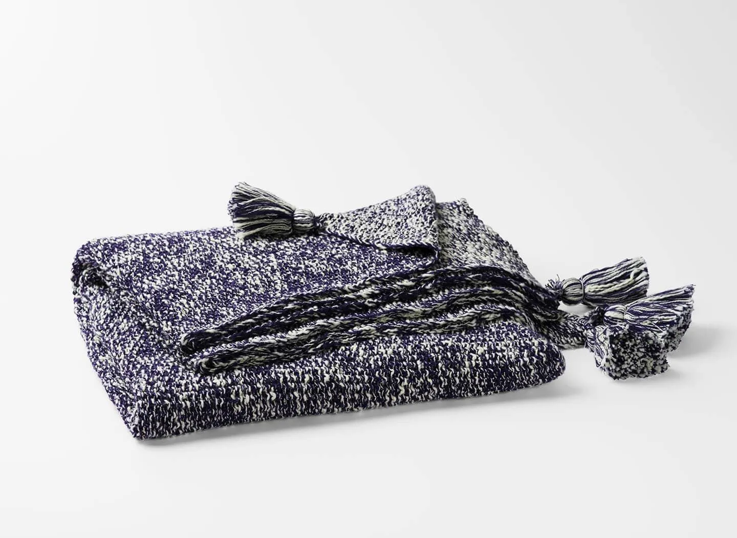 Navy and White Chunky Tassel Organic Cotton Grey Throw Blanket