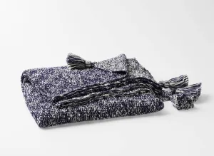 Navy and White Chunky Tassel Organic Cotton Grey Throw Blanket