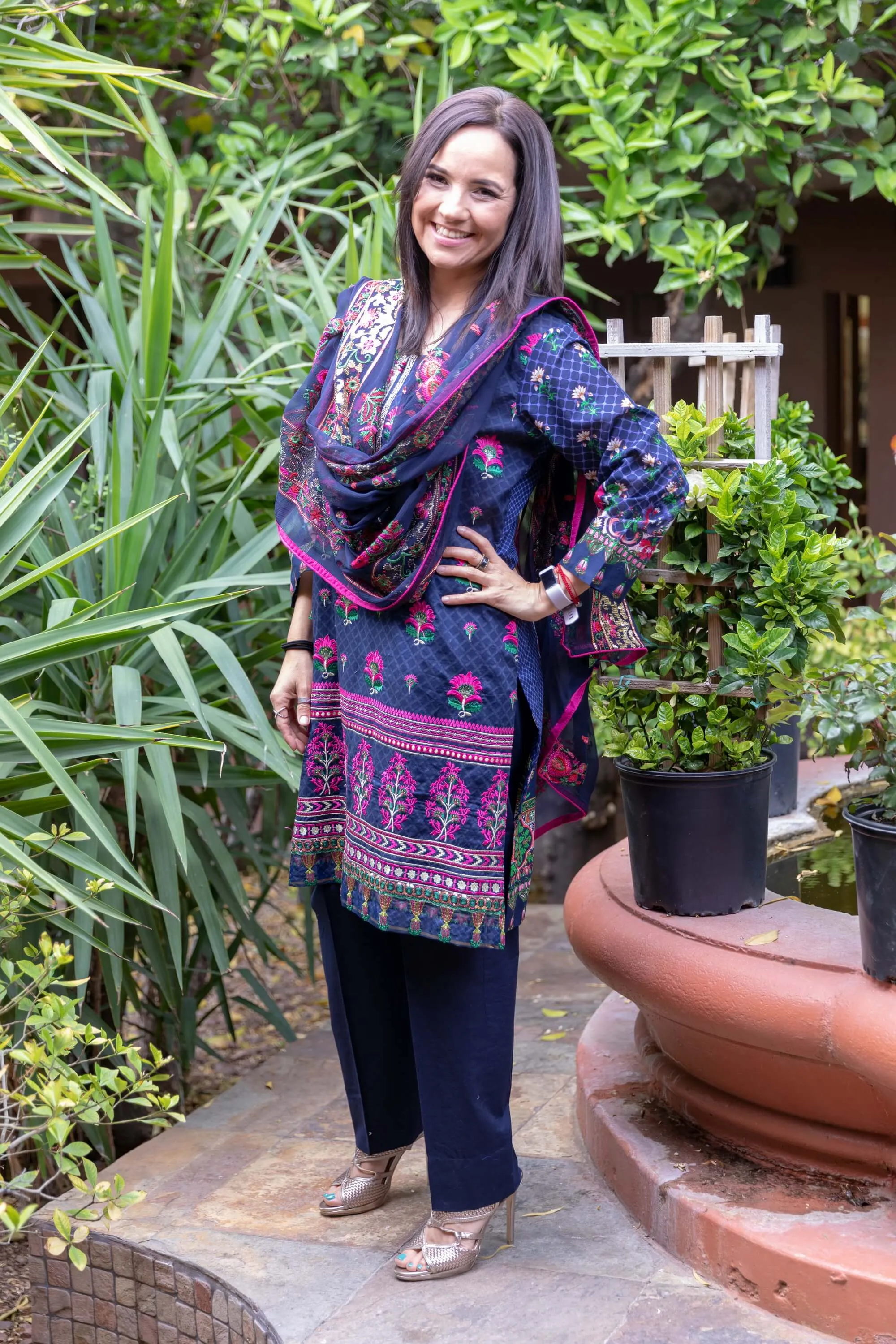 Navy Blue Cotton Embroidery Suit Salwar Kameez