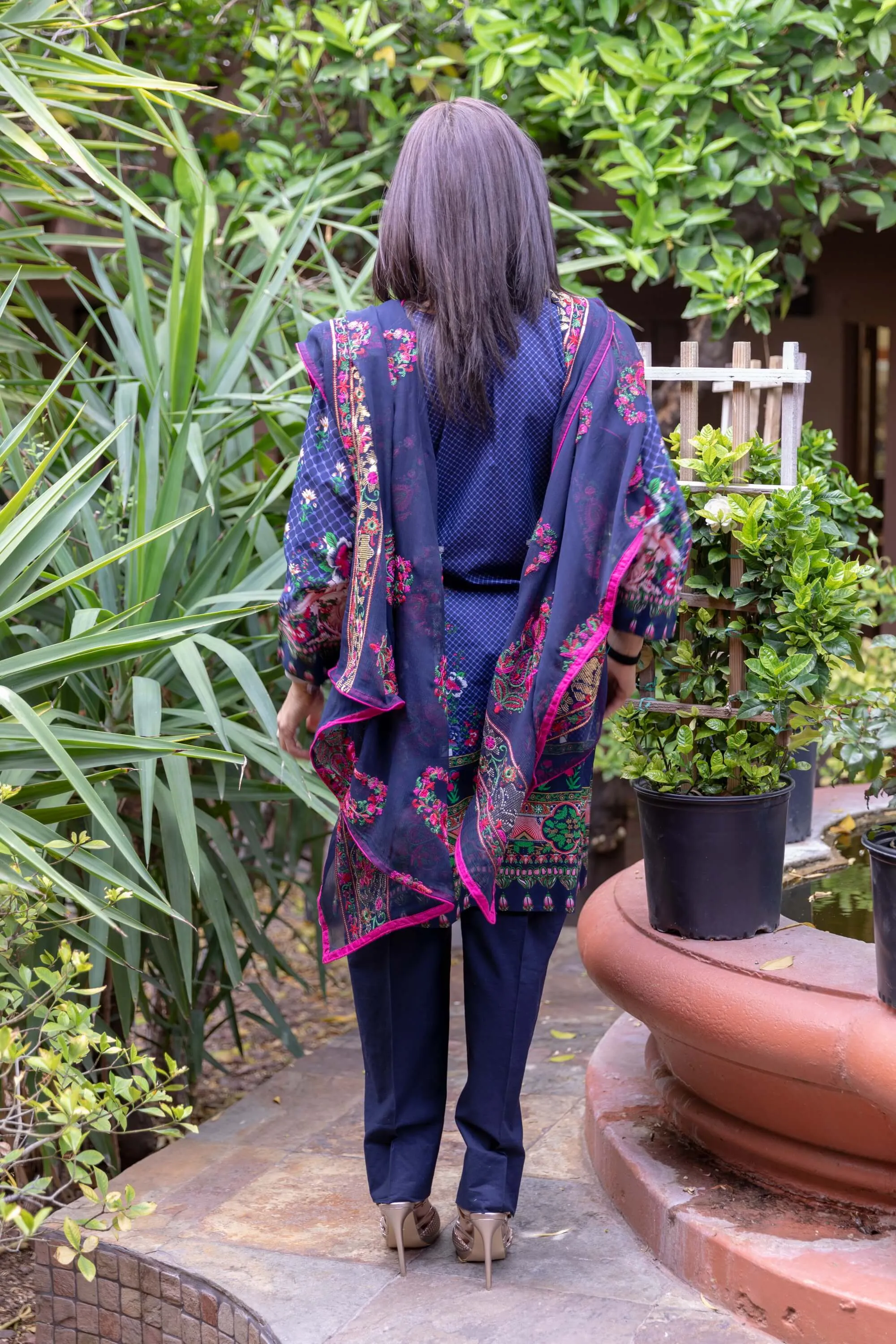 Navy Blue Cotton Embroidery Suit Salwar Kameez