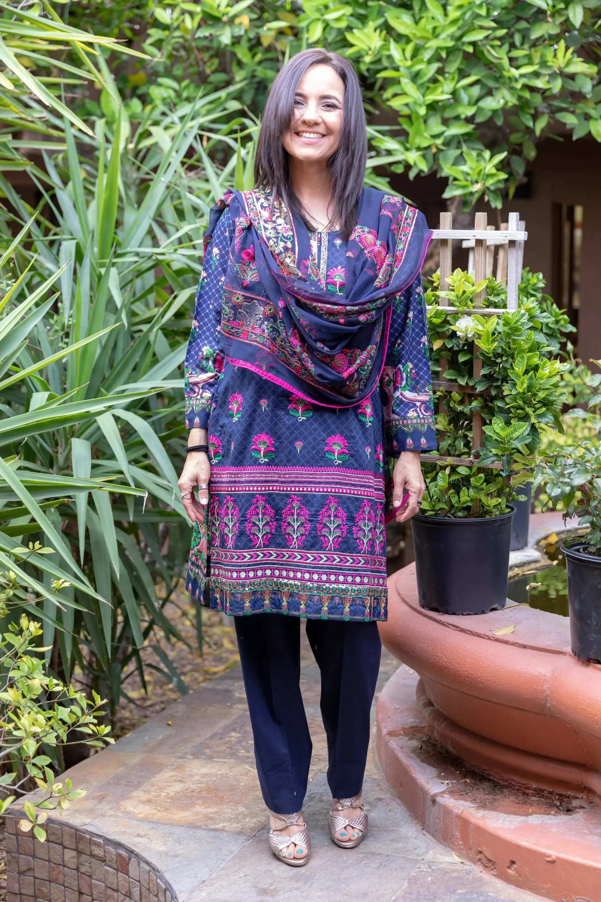 Navy Blue Cotton Embroidery Suit Salwar Kameez