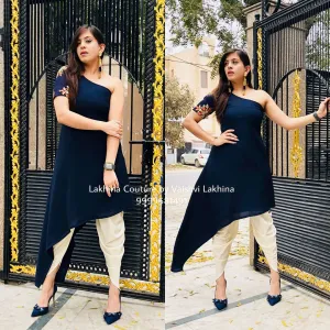 Navy Blue Embroidered Suit
