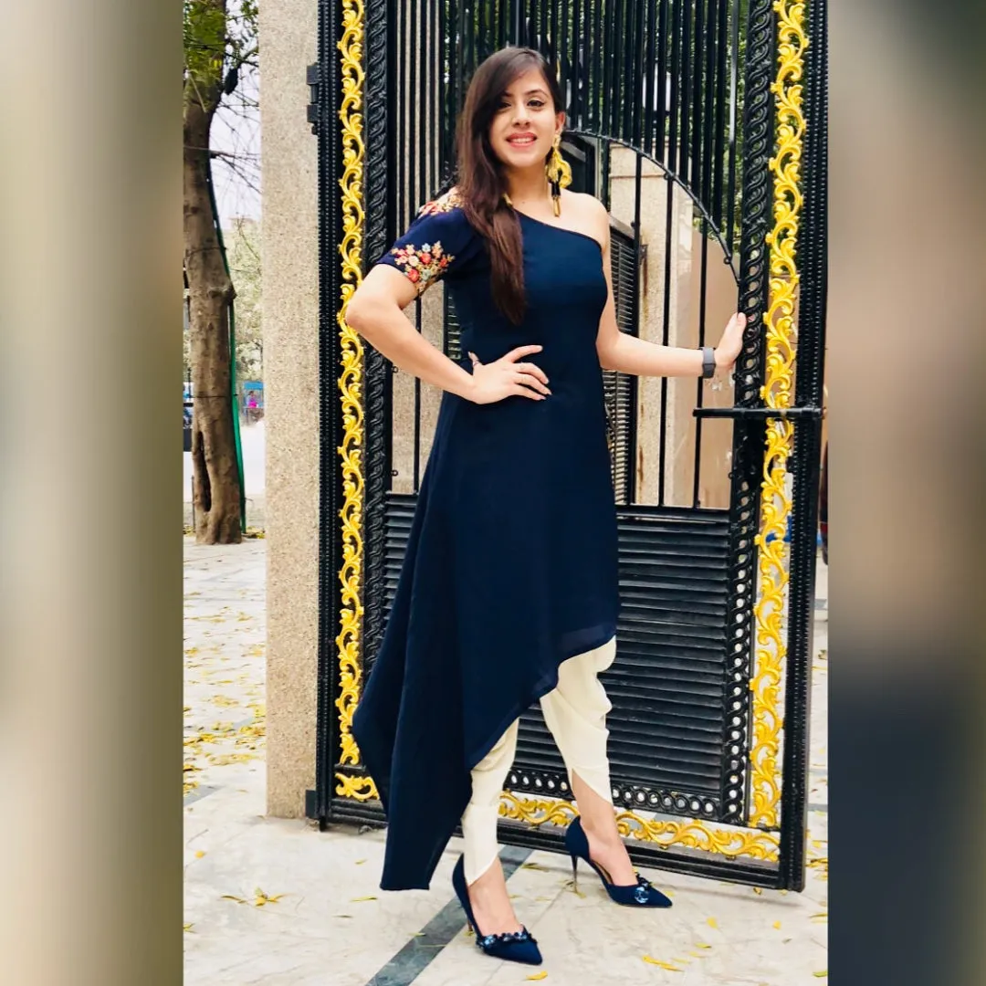 Navy Blue One Shoulder Kurti