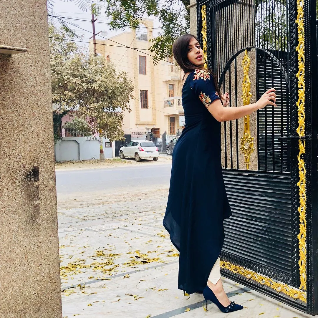 Navy Blue One Shoulder Kurti