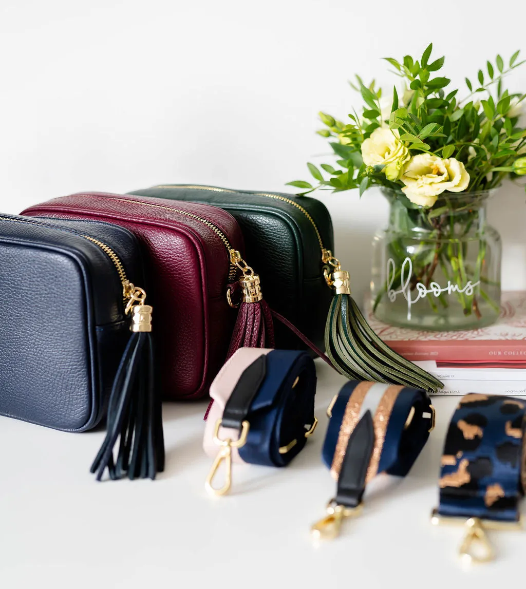 Navy Leather Tassel Cross Body Bag