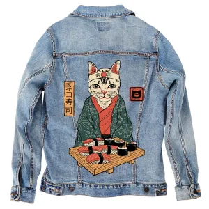 Neko Sushi Bar by Vincent Trinidad Unisex Denim Jacket