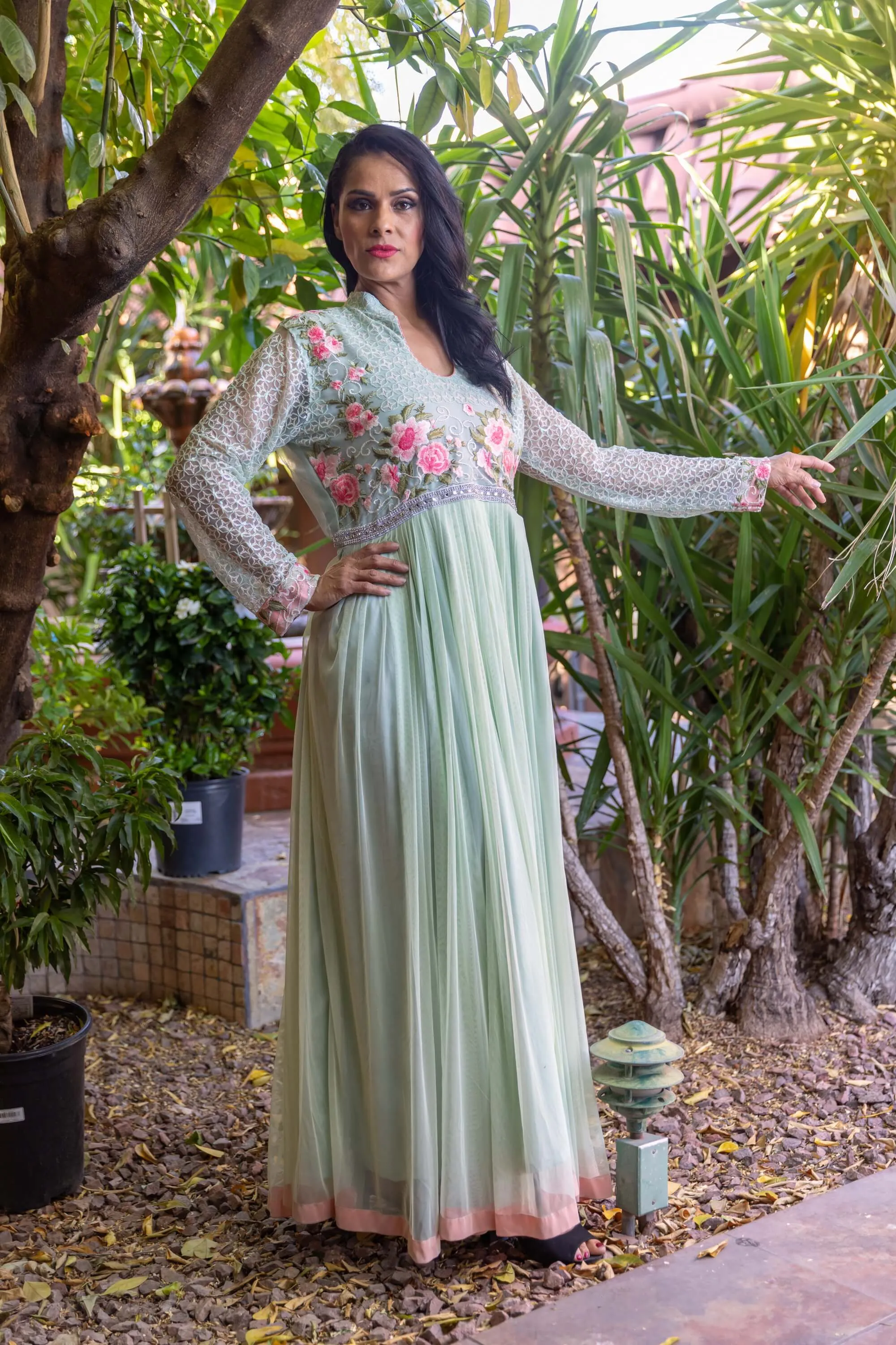 Net Embroidery Gown-Maxi