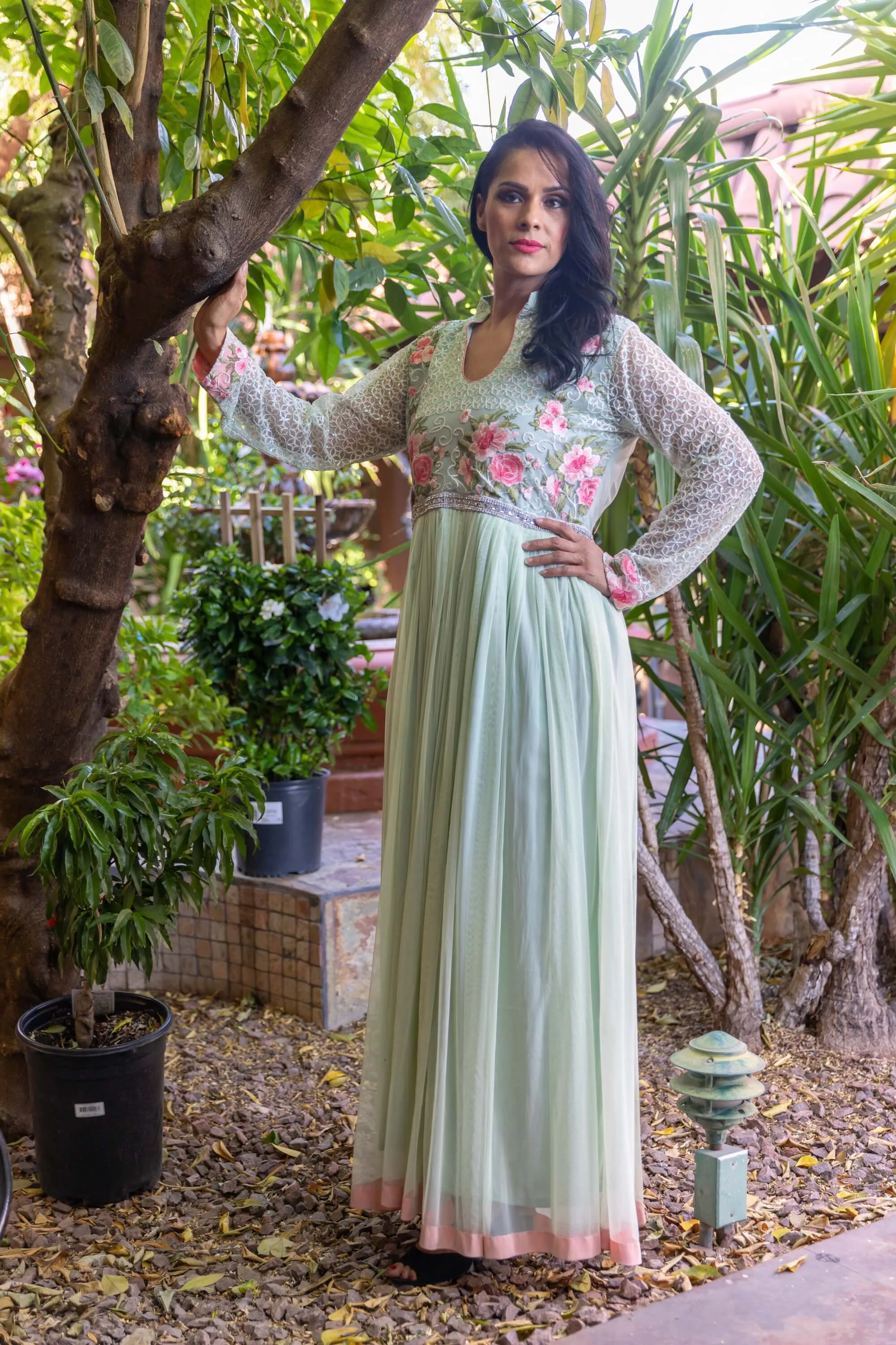 Net Embroidery Gown-Maxi